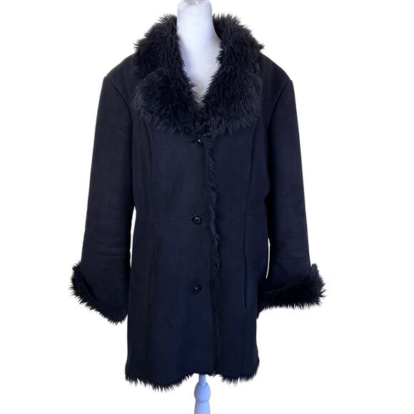Jones NY Sz XL Vintage Y2K Penny Lane Style Faux Fur/Suede Winter Coat Black - Picture 5 of 16